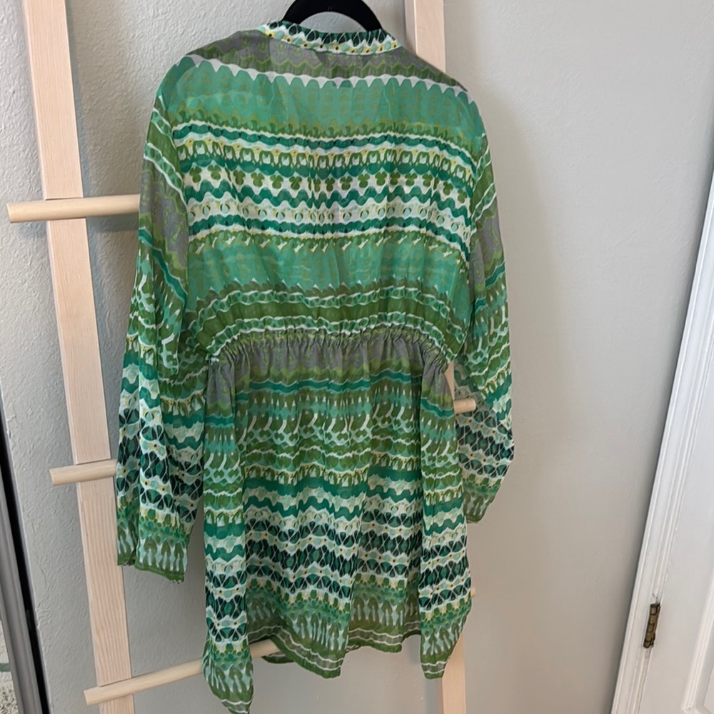 Lulu-B Green Long Sleeve Bishop Dress for Casual Resort Wear - Picture 3 of 5